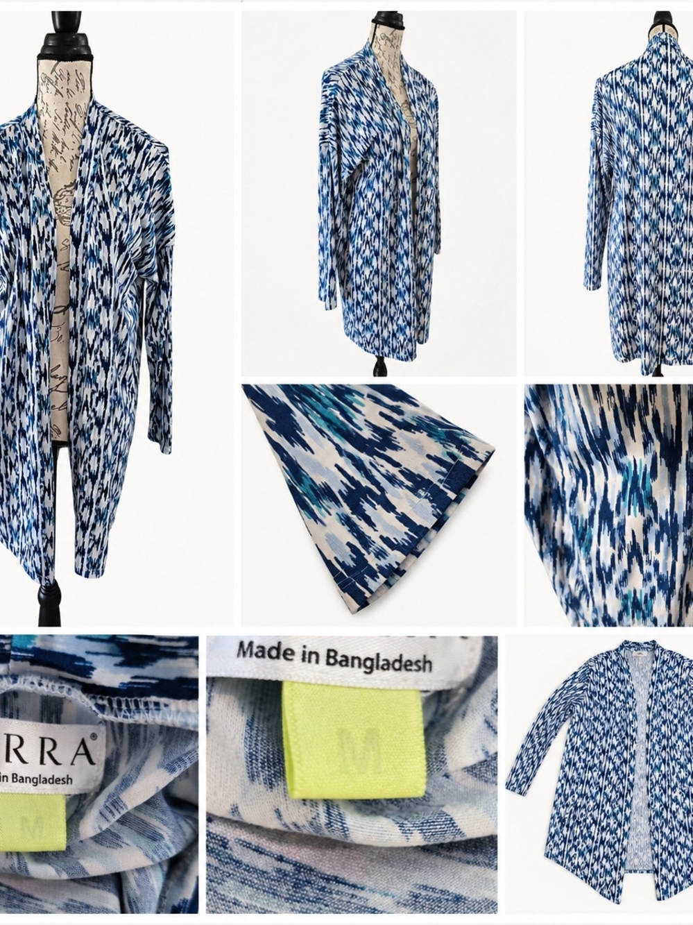 SERRA Blue Teal & White Abstract Print Open Front Cardigan